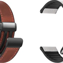 ACM WSM28P22BRWT3425 Pack of 2 Watch Strap Leather Magnetic Silicone 22mm for Boat Enigma Z30 Smartwatch (Brown/White) Smart Watch Strap image 2