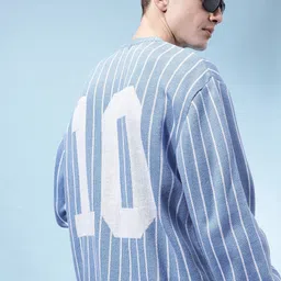 glitchez Men Striped Round Neck Blue Sweater-picture-34