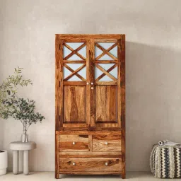 woodsworth from pepperfry Kryss Sheesham Wood 2 Door Wardrobe In Scratch Resistant Rustic Teak Finish With Drawer-picture-5