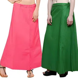 TrendingTrading Dark Pink & Green Saree Lehenga Underskirt Petticoat for Women with Drawstring Pure Cotton Petticoat-picture-19