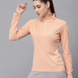 jump usa Women Solid Turtle Neck Polyester Orange T-Shirt image 2