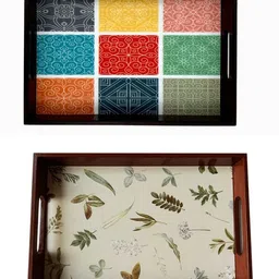 angira handicrafts Wooden tray set of 2 with UV print|Serving Tray|Multipurpose Tray|AHS-T1226 Tray-picture-10