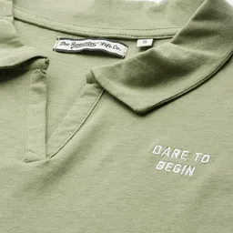 roadster Women Solid Polo Neck Pure Cotton Dark Green T-Shirt image 2