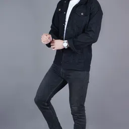 moda rapido Men Solid Denim Jacket image 3