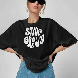 denzolee Women Printed Round Neck Cotton Blend Black T-Shirt-picture-20