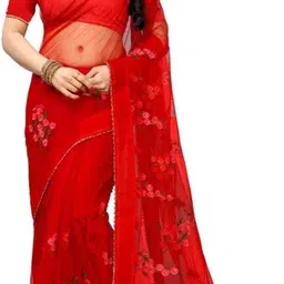 ladypotion Embroidered Chettinadu Net Saree-picture-15