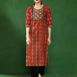 jaipur kurti Women Printed Pure Cotton Straight Kurta-picture-12