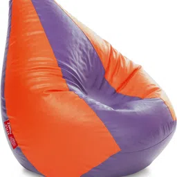 style homez XXXL Premium Leatherette Classic Purple Orange Color Teardrop Bean Bag With Bean Filling image 1