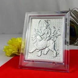 benares souvenirs Goddess Durga Photo Frame in Silver for Wall Décor, Gift Items & Car Dashboard Decorative Showpiece-7 cm image 2