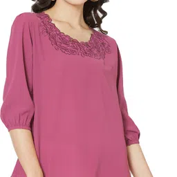 Casual Regular Sleeves Embroidered Women Pink Top-image-7