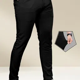 vontade Men Regular Fit Black Lycra Blend Trousers-picture-30