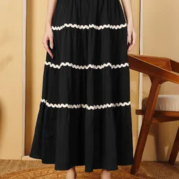 otabu Women Floral Print Flared Black Skirt-picture-38