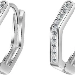 silver shoppee Valentine Special Sterling Silver Huggie (Bali) Earrings for Baby Girls, Girls and Women Crystal Sterling Silver Huggie Earring-picture-25