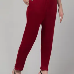 fambee Women Regular Fit Maroon Wool Trousers image 5