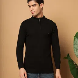 brayles Men Solid Mandarin Neck Black Sweater-picture-16