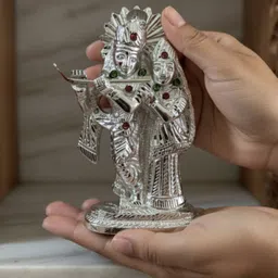cleevora German silver Radha Krishna Idol Statue Decorative Mandir Figurine Pooja temple Decorative Showpiece - 14 cm image 3