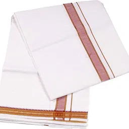 Tharunsha Elite THARUNSHA ELITE 100% Cotton Men's Single Dhoti -2.00Mtrs -Jari border set of 1 Solid Men Dhoti image 2