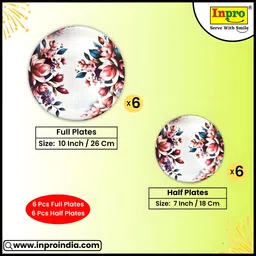inpro Melamine Round Plate Set of 12 (6 Full & 6 Half) for Dinner-Perfect for Kitchen Dinner Plate image 2