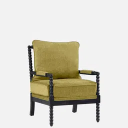 timberly Luxe Linen Fabric Lounge Chair in Green Colour image 4