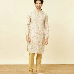 manyavar Men Printed Linen Blend Straight Kurta image 1