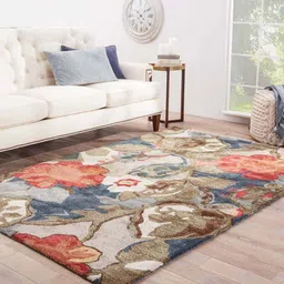 Blue Floral Wool And Viscose 5 ft x 7 ft Hand Tufted Carpet by Jaipur Rugs image 1