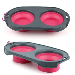 q d Foldable 2 in 1 Pet Food Water Collapsible Portable Expandable Travel Bowl Dog Plastic, Silicone Pet Bowl-picture-10