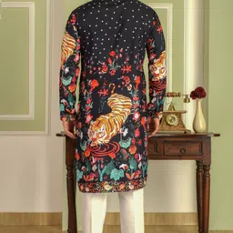 lemonx Men Floral Print Cotton Rayon Straight Kurta image 5