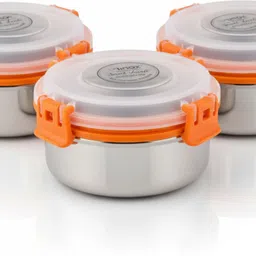uninox Stainless steel lock n lock orange color containers 425 Ml set of 3 Containers Lunch Box-picture-16
