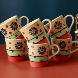 unravel india Flower Petals 150Ml Multicolor Ceramic (Set Of 6) Tea Cups-picture-31