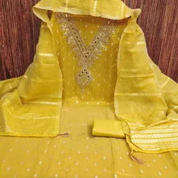 sys brand - shop your style Unstitched Chanderi Salwar and Dupatta Material Embroidered image 4