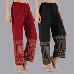 Pack of 2 Women Relaxed Black, Maroon Wool Trousers-image-11
