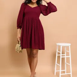 tokyo talkies Women Fit and Flare Maroon Above Knee/Mid Thigh Length Dress image 3