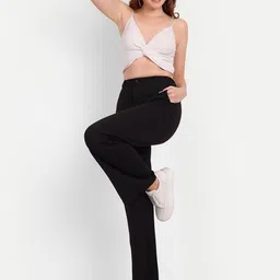 next one Women Loose Fit Black Lycra Blend Trousers image 3