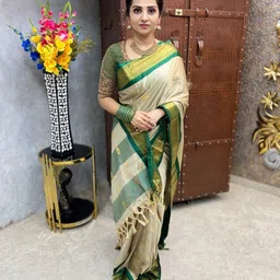 awesome Embellished Kanjivaram Silk Blend, Jacquard Saree image 4