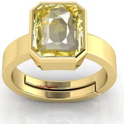 kushmiwal gems 8.25 Ratti Unheated Untreatet Quality Natural Yellow Sapphire Pukhraj Gemstone Brass Sapphire Gold Plated Ring image 3