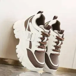 pharaoh White-Brown Platform Sneakers with Trendy Details and Fashion Label Party Wear For Women-picture-23