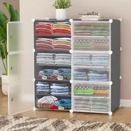 6 Door 12 Shelf Plastic PC Collapsible Wardrobe-image-54