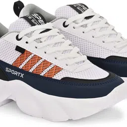 jk port Fashionable White, Navy Blue & Orange Platform Walking Shoes Casuals For Men image 2
