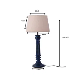 the decor mart Gothic E27 Holder Wooden Base Table Lamp (Blue Base) with Fabric Shade (Beige) image 3