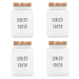 femora Frosted 1000ml Glass (Set Of 4) Kitchen Storage with Gold Lid (Free Replacement of Lids) image 3