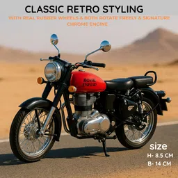 meetul enterprise 1:15 Scale Model Royal Enfield Toy Collectable Bike With 3 Colored Fuel Tank image 4