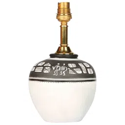 aakriti art creations Gilford White Cotton Shade Table Lamp With Terracotta Base image 4