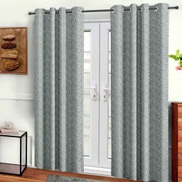 cortina Grey Polyster Abstract 9ft Light Filtering Eyelet 2 Pc Long Door curtains image 2