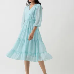 aask Women Fit and Flare Light Blue Midi/Calf Length Dress-picture-10