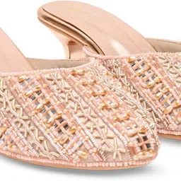 Rocia By Regal Rose Gold Women Embroidered Kitten Heel Mules Mojaris For Women image 2