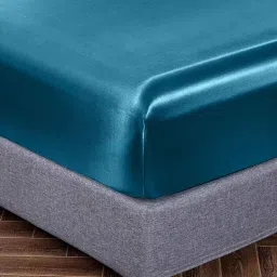 coolbeds Teal Solid 400 TC Satin King Fitted Bedsheet with 2 Satin Pillow covers image 3
