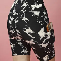 poojaran Printed Women Black Gym Shorts image 1