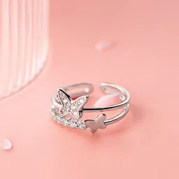 yellow chimes Exclusive Dual Butterfly Studded Cubic Zirconia Platinum Plated Stylish Opening Stainless Steel Cubic Zirconia Copper Plated Ring-picture-11