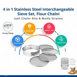 ekadantha Stainless Steel Atta/Wheat/Maida/Porridge interchangable Sieves 4 In 1 Strainer Strainer Sieve image 4