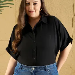 berrylush curve Women NA Fit Solid Spread Collar Party Shirt-picture-25